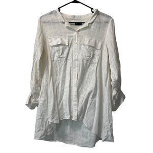 Anthropologie Fei Women White Button Detail Long Sleeve Tunic Top Peasant Size S